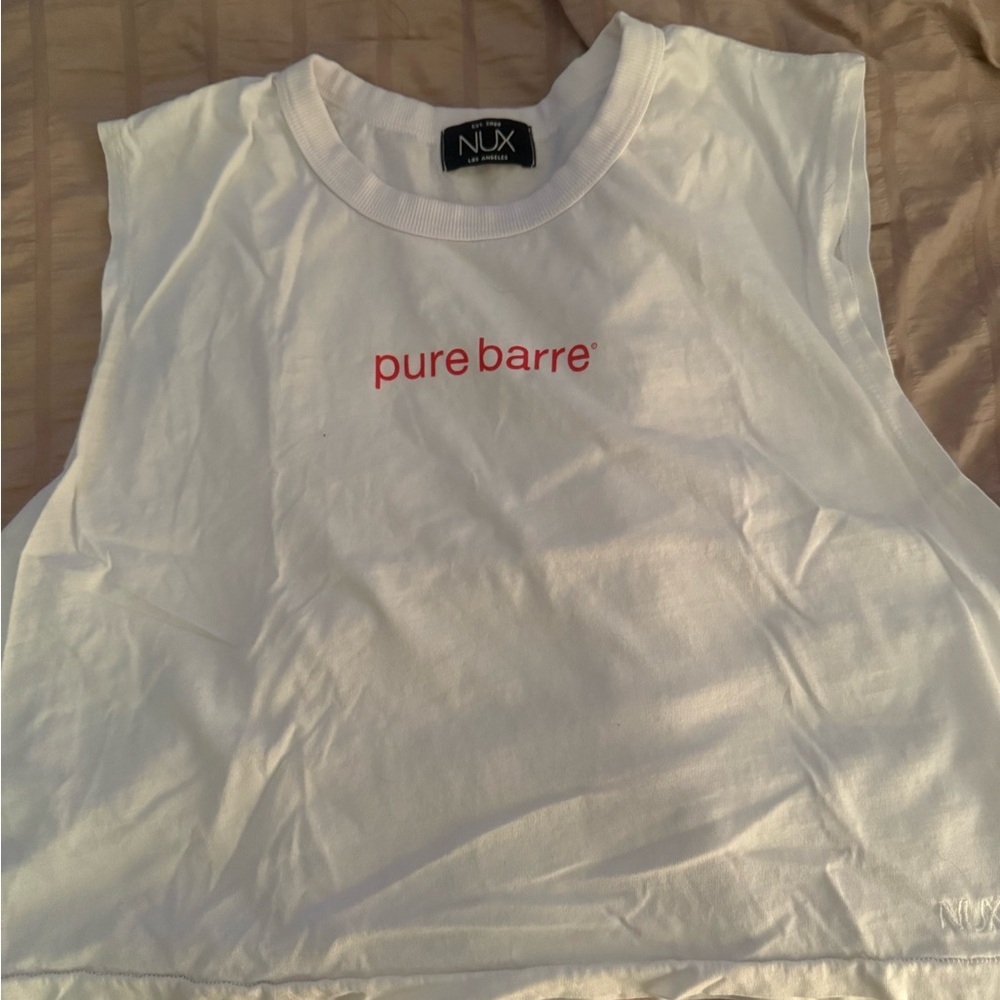 NUX White Sleeveless Top with Red Logo